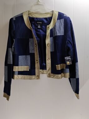 ASHRO Navy Patchwork Jacket with Gold Trim